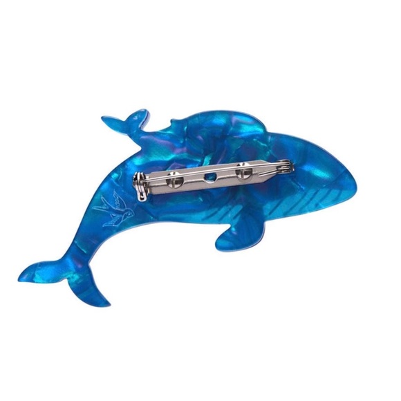 Erstwilder Benevolent Behemoths Blue Whale Acrylic Brooch Pin - Picture 3 of 4